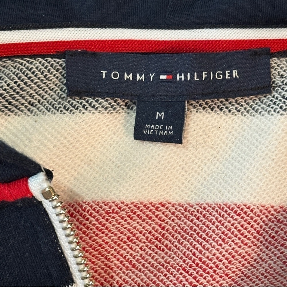 Tommy Hilfiger Red White Blue Stripe Zip Hoodie Classic Preppy Size Medium - Picture 10 of 16